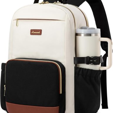 LOVEVOOK Laptop Backpack for Women with Pouch Pocket for Large Capacity Cup,15.6 Inch Laptop Computer Bag Travel Backpack Purse,Waterproof Work Business Backpack College Teacher Bags,Beige-Black-Brown